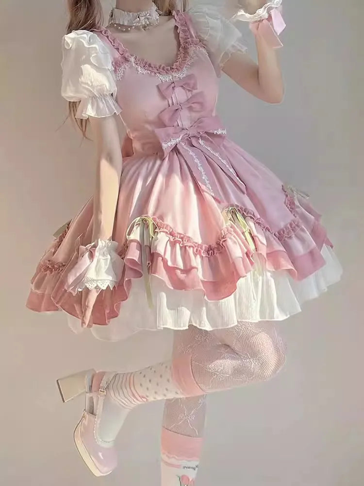 2024 Elegant Lolita Mini Dress | Women's Short Sleeve Pink Summer Dress for Cocktail Parties, Graduation & Casual Events