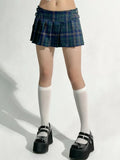 Plaid Mini Skirt Women Low Waist Embroidered A-line Pleated Micro Skirt Girl Sexy Preppy Style