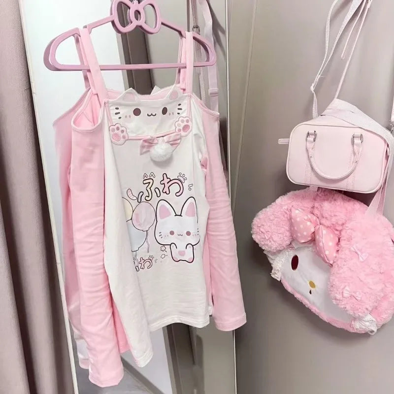 Kawaii Butterfly Off Shoulder Top – Pink Lace Anime Y2K Shirt