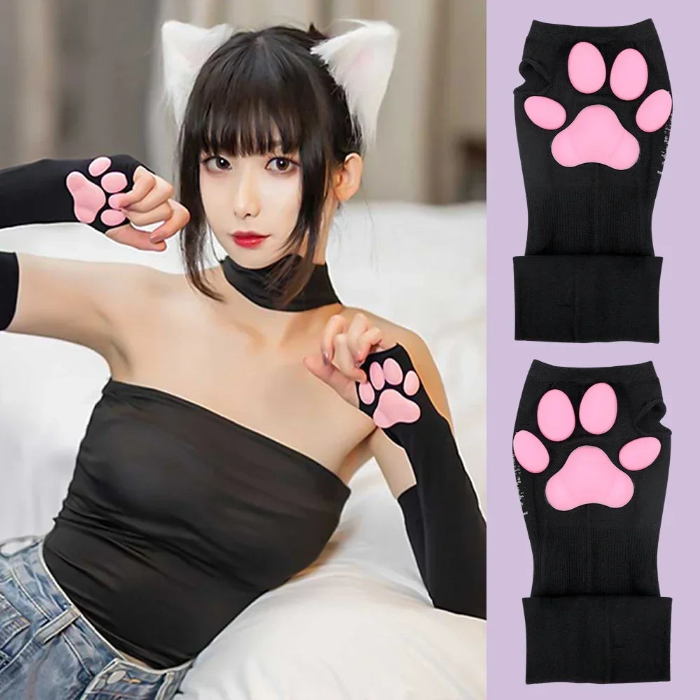 3D Cat Paw Arm Sleeves | Kawaii Sun Protection Sleeves with Cute Kitty Paw Pads for Cosplay & Everyday Wear