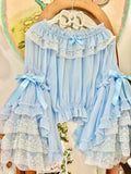 Mikumn Harajuku Y2K Lolita Blouse – Victorian-Inspired Lace Top with Bows & Flare Sleeves