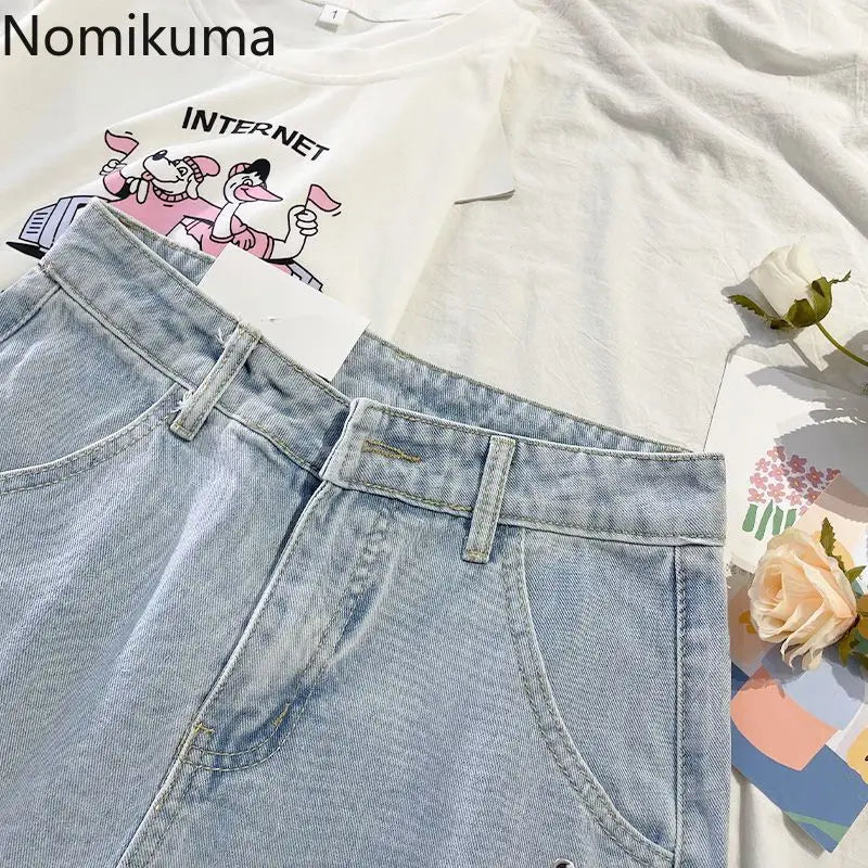 Japanese Denim Shorts for Women – High Waist Embroidered Bandage Shorts | Cute 2025 Fashion Bottoms