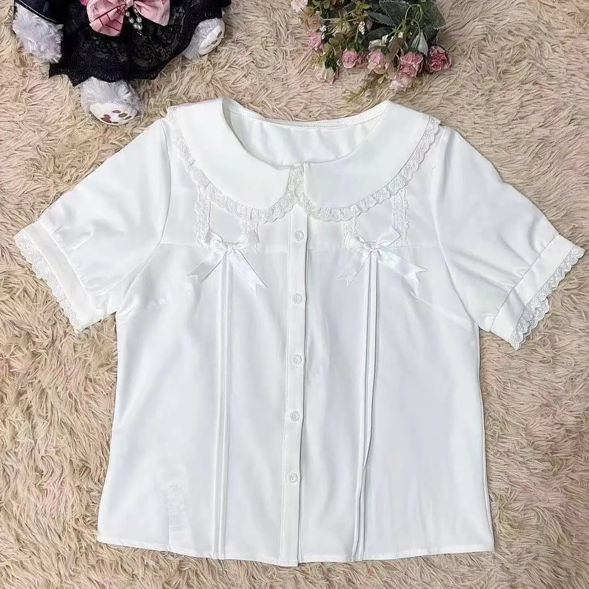 Japanese Kawaii Lolita Blouse | Women’s Sweet Puff Sleeve Shirt with Peter Pan Collar