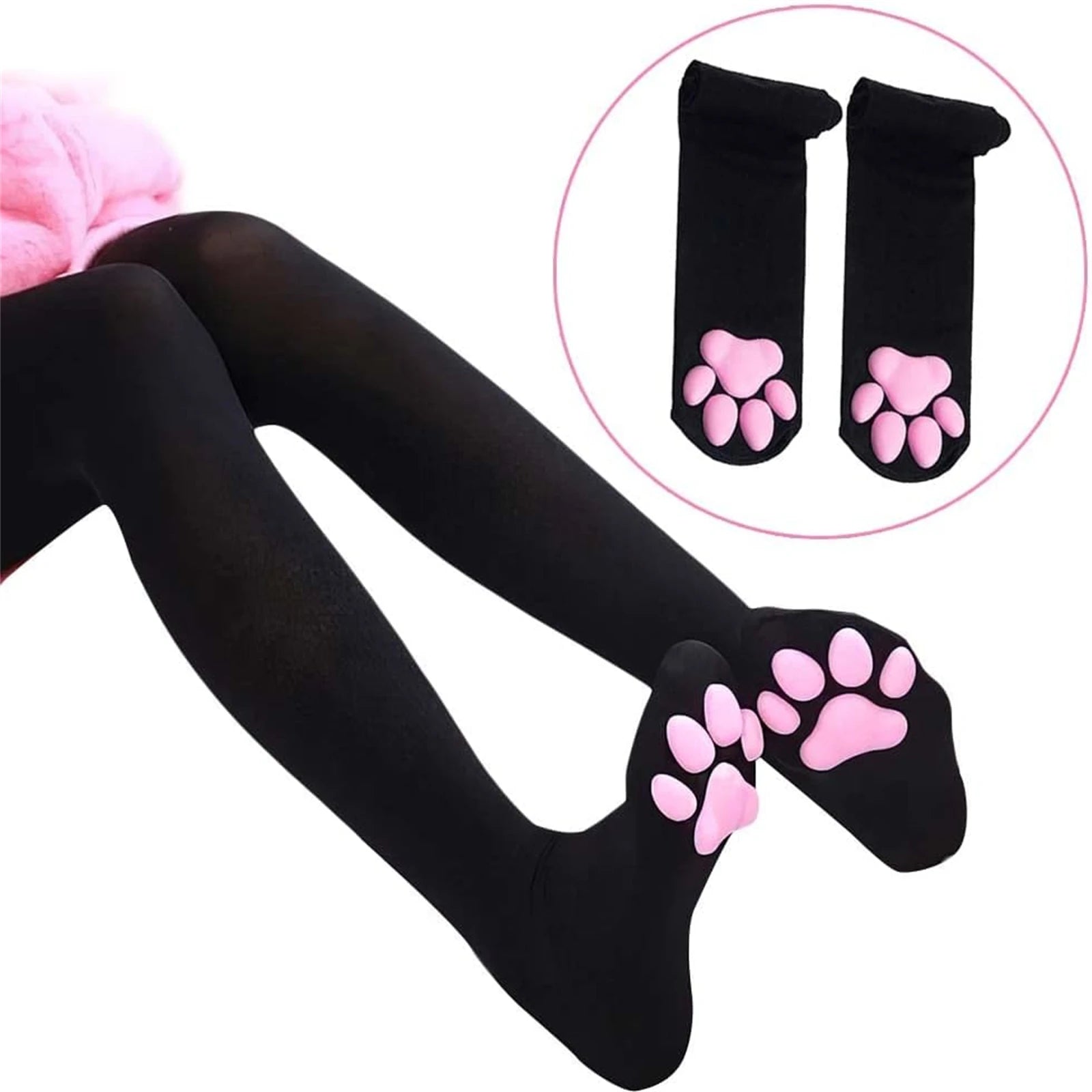 Cute 3D Cat Paw Knee High Socks | Kawaii Plush Paw Print Stockings for Women & Girls