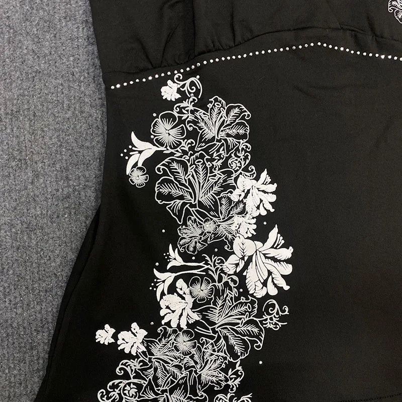 Harajuku Flower Print Tank Top – Women’s Gothic Rhinestone Cami | Vintage Black Off-Shoulder Summer Vest