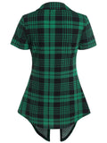 2-in-1 Plaid Twinset Tee High-Waisted Casual Mock-Button Combo for Women