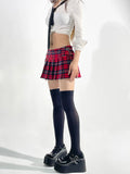 Plaid Mini Skirt Women Low Waist Embroidered A-line Pleated Micro Skirt Girl Sexy Preppy Style