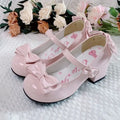 Lolita Style Cute Round Head Mary Jane Pumps With Bow Women's Sweet Party Dress Midi Heels Shoes Fashion PU Sandals
