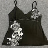 Harajuku Flower Print Tank Top – Women’s Gothic Rhinestone Cami | Vintage Black Off-Shoulder Summer Vest