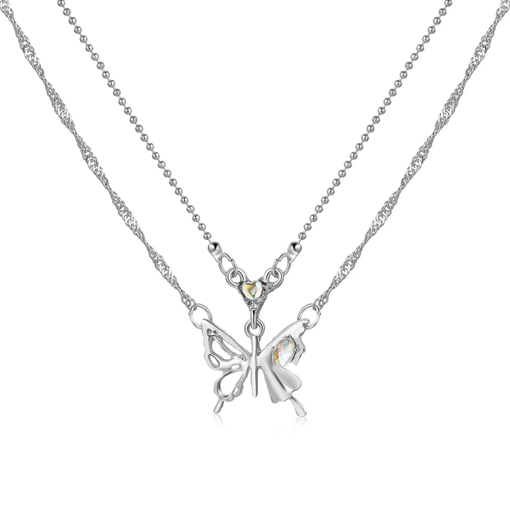 Y2K Butterfly Necklace for Women Girls Silver Color Crystal Pendant Clavicle Chain Necklaces Fashion New Trendy 2025 Party