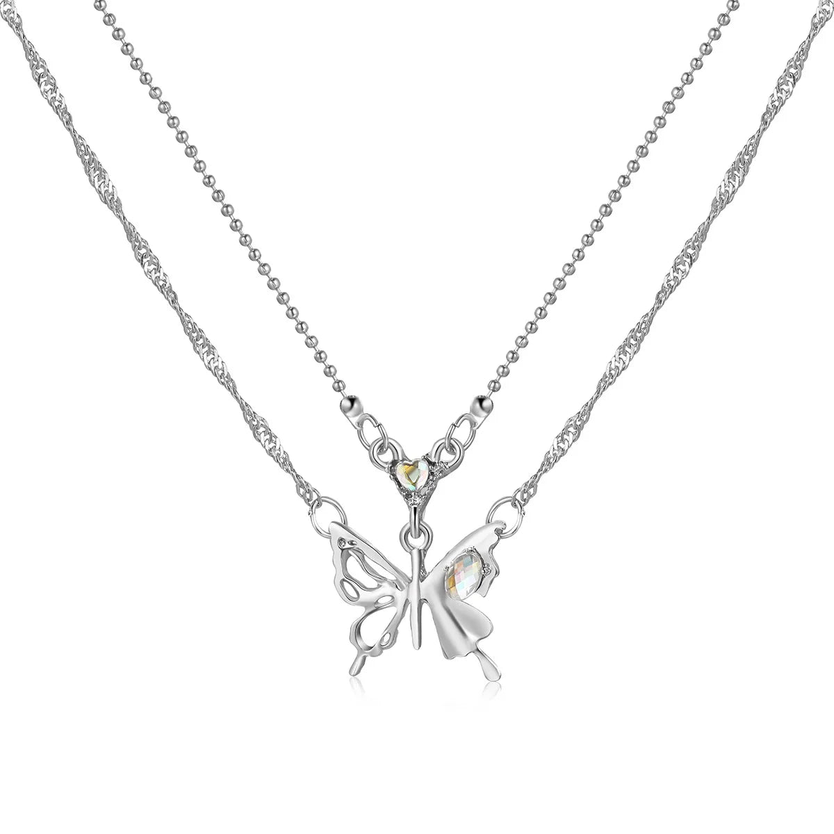 Y2K Butterfly Necklace for Women Girls Silver Color Crystal Pendant Clavicle Chain Necklaces Fashion New Trendy 2025 Party