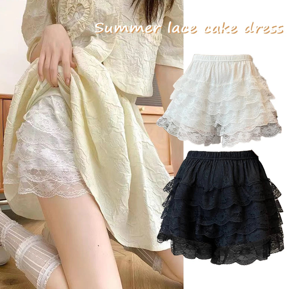 Black & White Pleated Lolita Safety Shorts – Ruffle Knickers, Vintage-Style Bloomers, Princess Underpants for Women