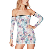 Red & Blue Smoke Butterfly Print Off-Shoulder Dress – Women's Lace-Up Back | Flowy Polyester Fabric