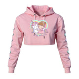 Kawaii Heaven Cute Unicorn and Girl Cropped Hoodie - Pastel Women's Fleece Hoodie