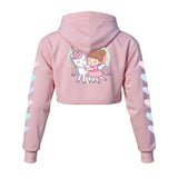 Kawaii Heaven Cute Unicorn and Girl Cropped Hoodie - Pastel Women's Fleece Hoodie