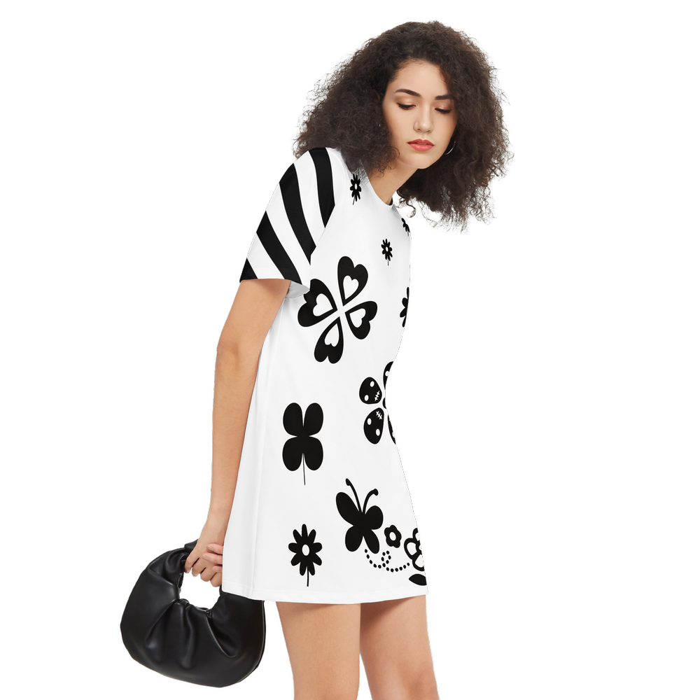 Kawaii Flowers Short-Sleeve T-Shirt Dress-Heavyweight 225g