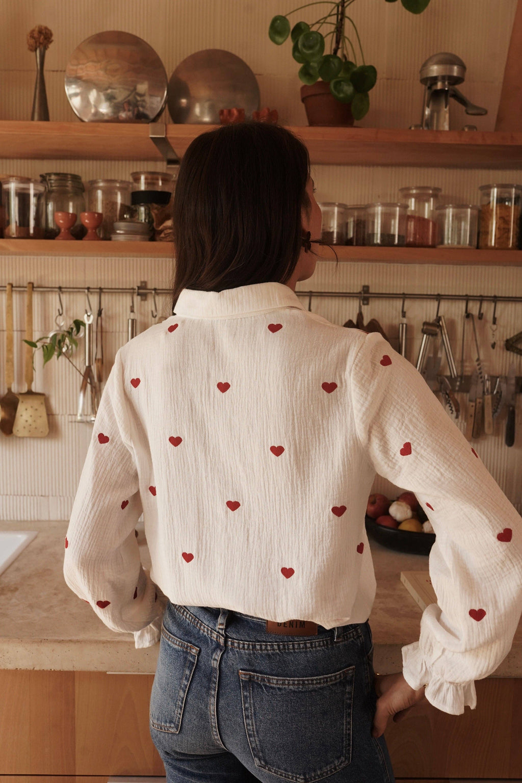 Lou Heart Embroidered Blouse | Textured Cotton Top