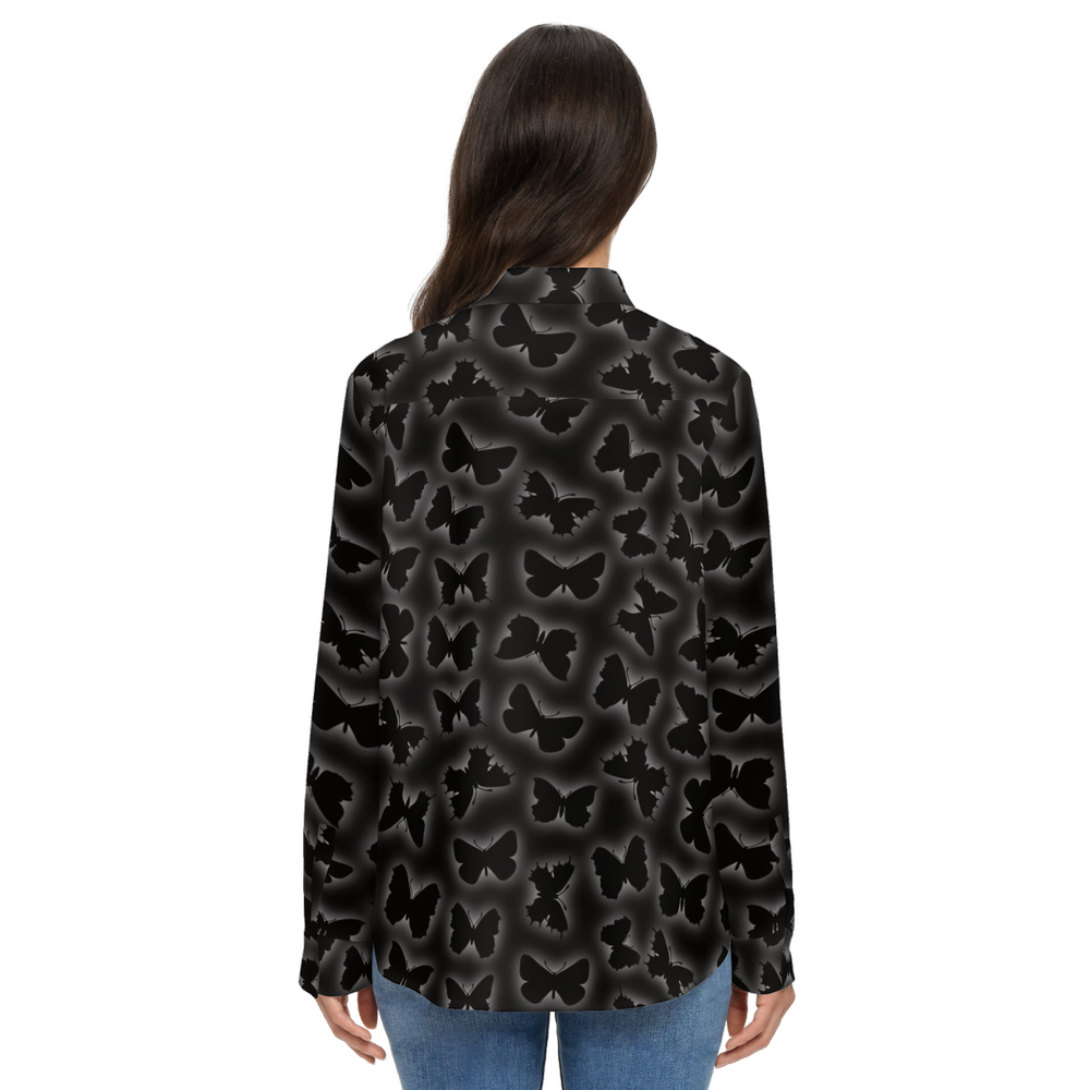 Glowing Butterflies Women's Classic Long Sleeve Button-Up Shirt Silky-like Elegance