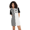 Chessboard Kawaii Panda Women's Short-Sleeve T-Shirt Dress-Heavyweight 225g