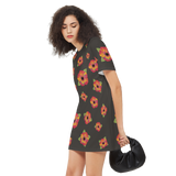 Poppy Flower Pattern Women's Short-Sleeve T-Shirt Dress-Heavyweight 225g