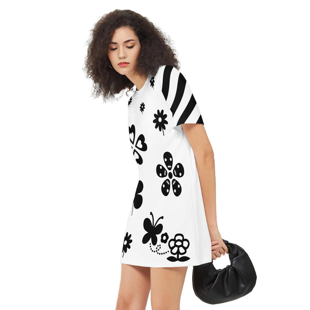 Kawaii Flowers Short-Sleeve T-Shirt Dress-Heavyweight 225g