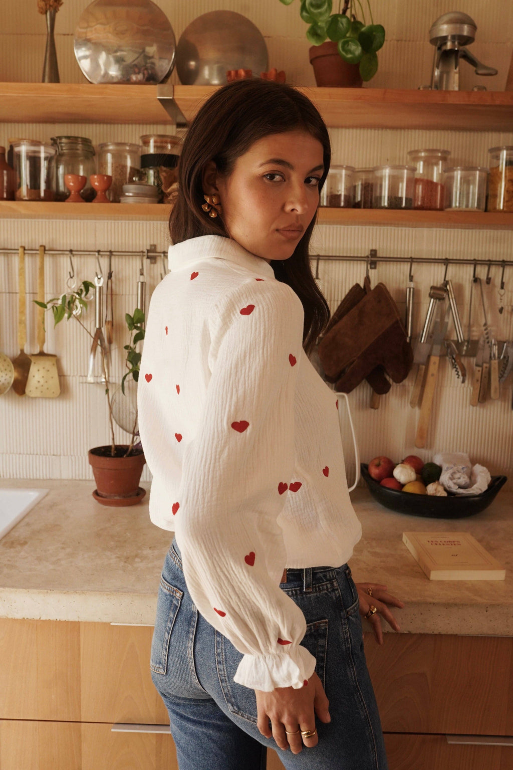 Lou Heart Embroidered Blouse | Textured Cotton Top