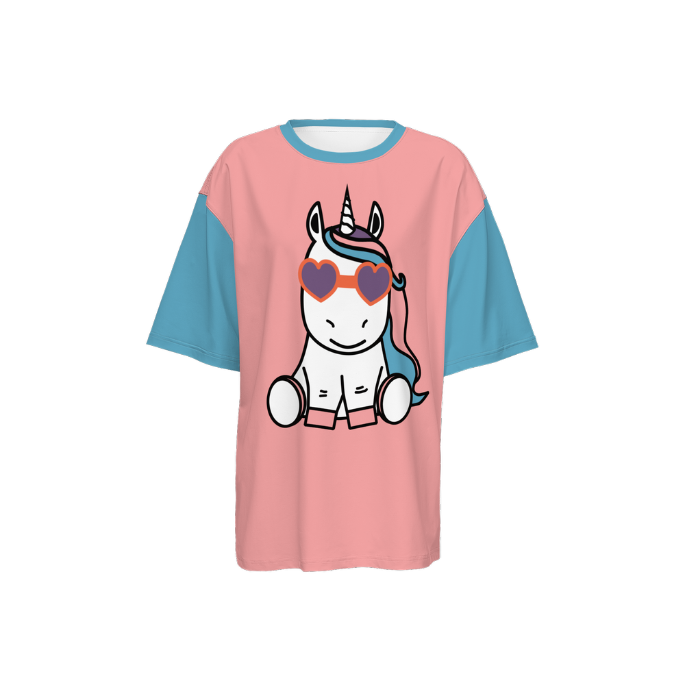 Kawaii Unicorn Women's Oversized Short-Sleeve T-Shirt-Heavyweight 225g