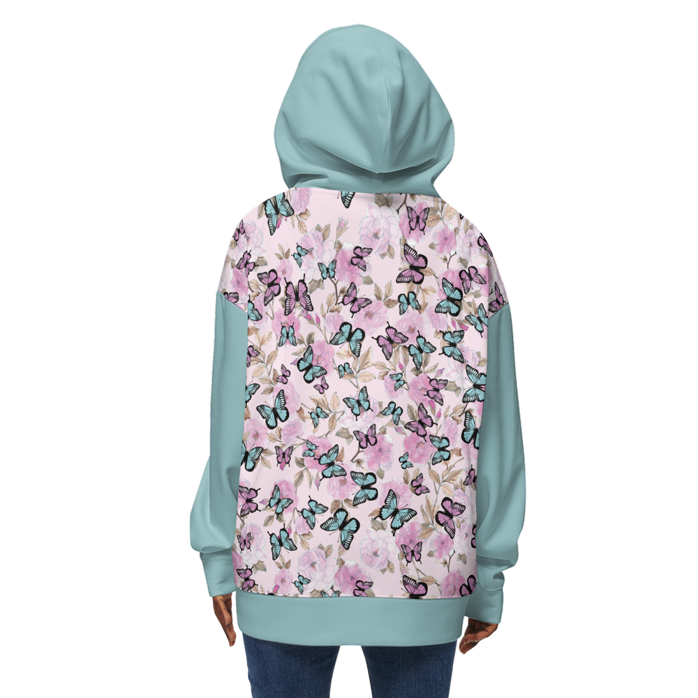 Flowers and Butterflies Pattern Women's Relaxed Fit Hoodie-Super Heavy 375g