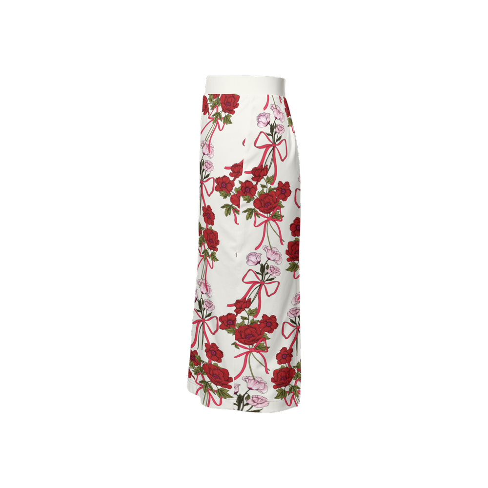 Roses and Ribbons Women's Back Split Pencil Skirt-Heavy Knit