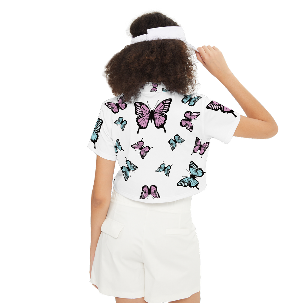 Butterflies Women's Short-Sleeve Crop Polo Shirt-Heavyweight 225g