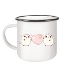 Kawaii Cute Pandas with pink heart - Enamel Mug (Black)