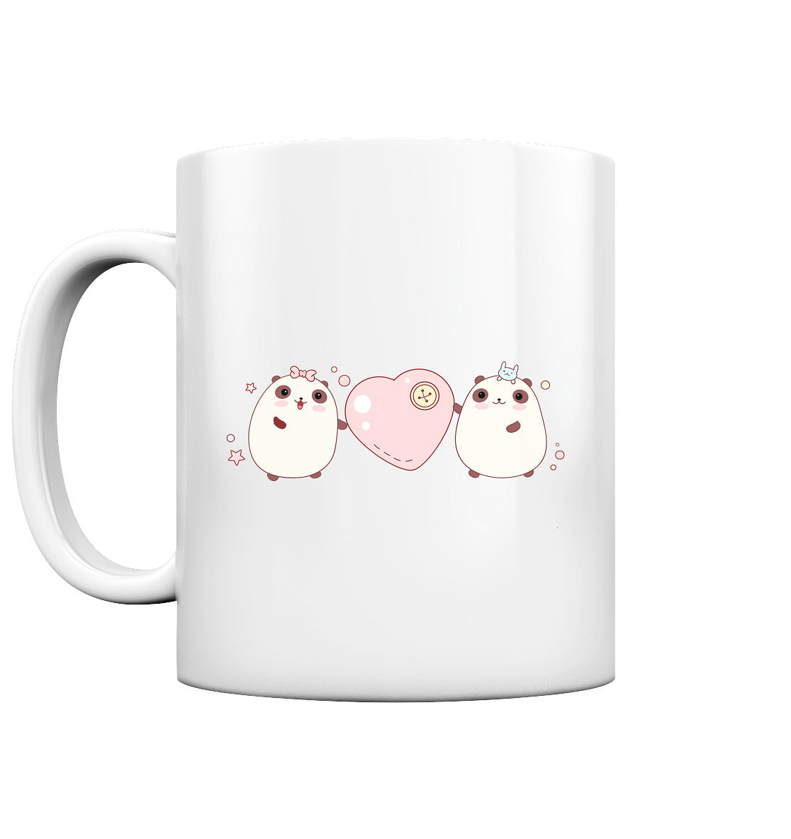 Kawaii Cute Pandas with pink heart - Glossy cup
