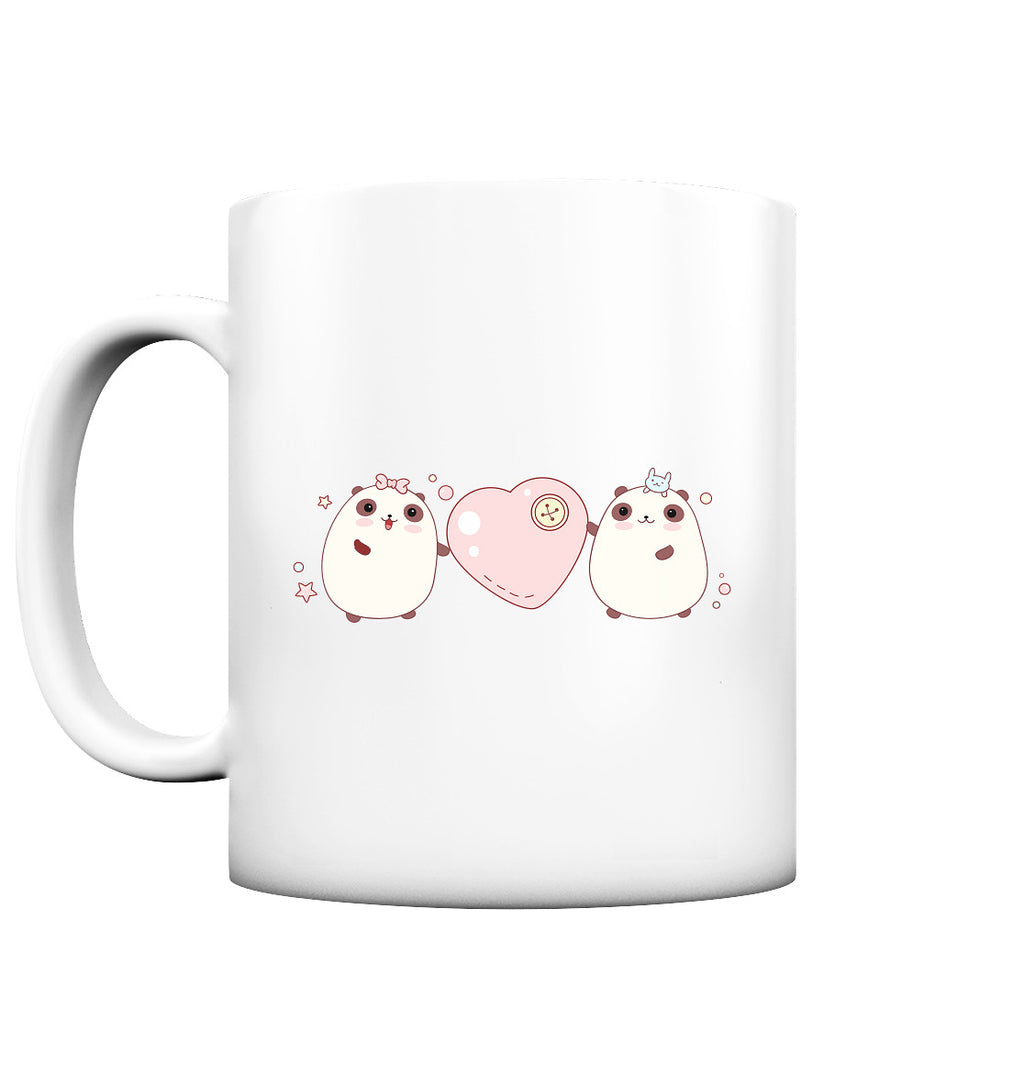 Kawaii Cute Pandas with pink heart - Matte Cup