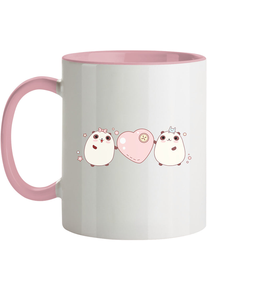 Kawaii Cute Pandas with pink heart - Two-tone Cup