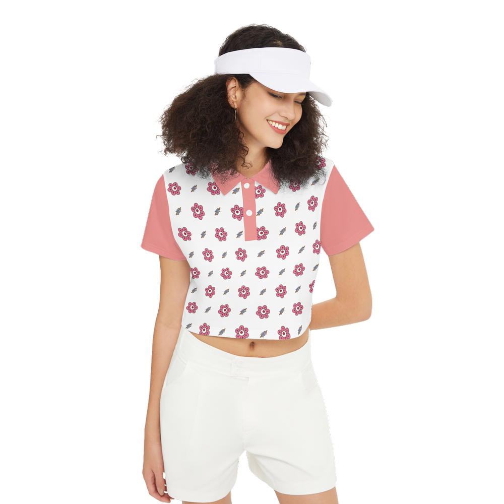 I Love Flowers Short-Sleeve Crop Polo Shirt-Heavyweight 225g