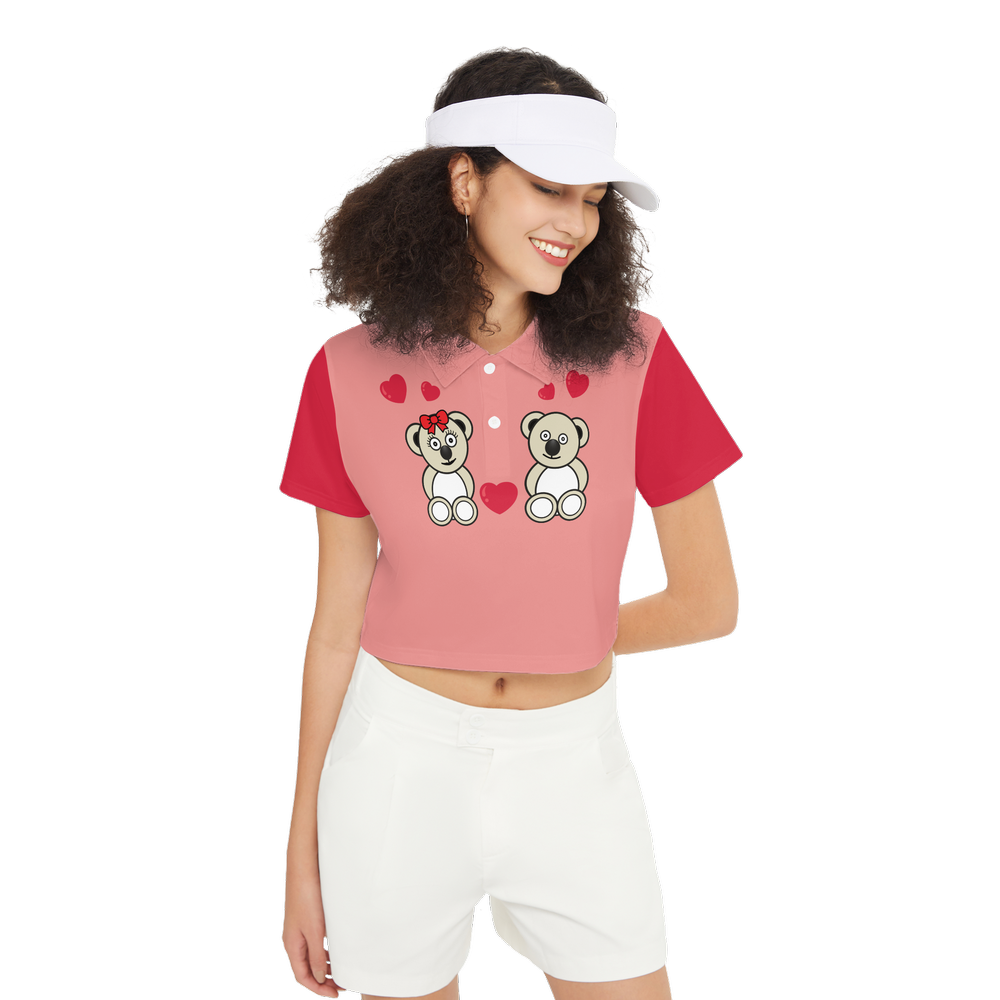 Bears in love Women's Short-Sleeve Crop Polo Shirt-Heavyweight 225g