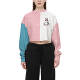 Kawaii Unicorn Pink and Purple Women's Cropped Crewneck Sweatshirt-Techno Scuba Knit