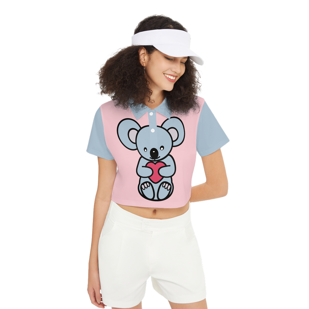 Cute Koala bear Short-Sleeve Crop Polo Shirt-Heavyweight 225g