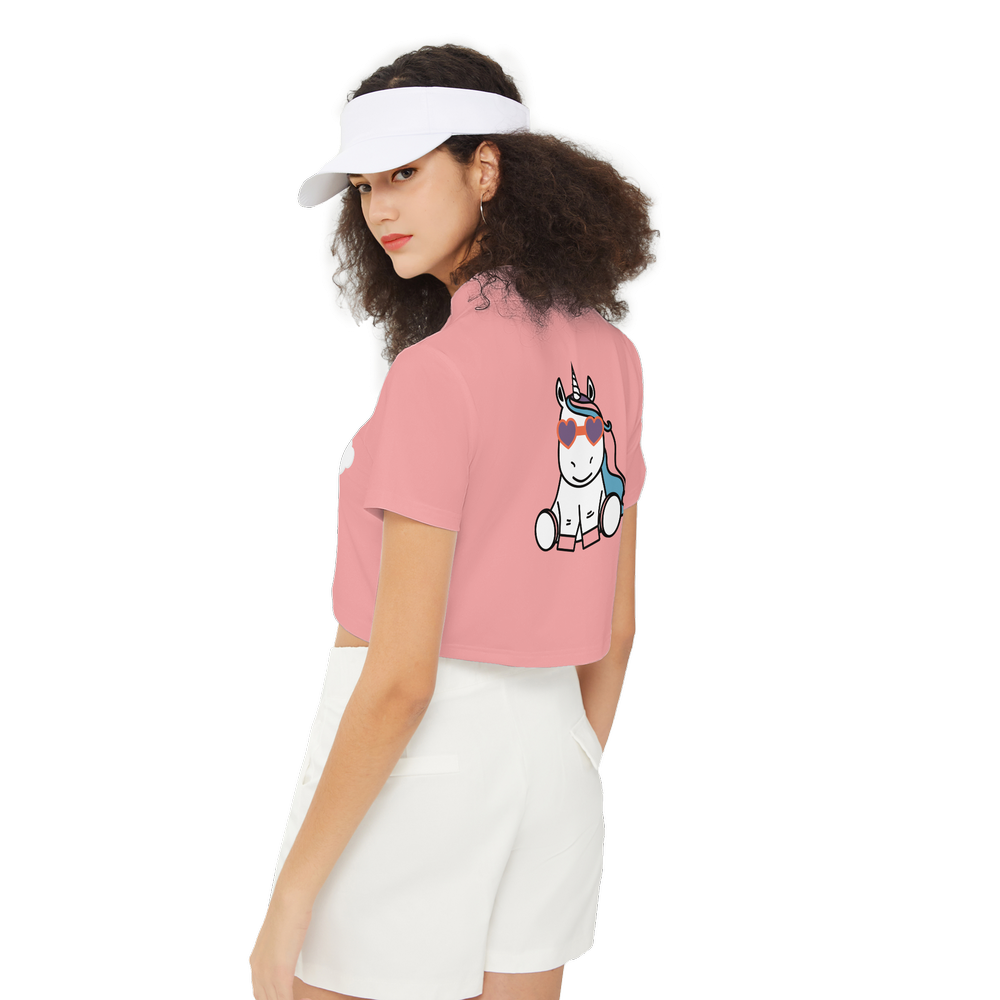 Kawaii Unicorn with rainbows Short-Sleeve Crop Polo Shirt-Heavyweight 225g