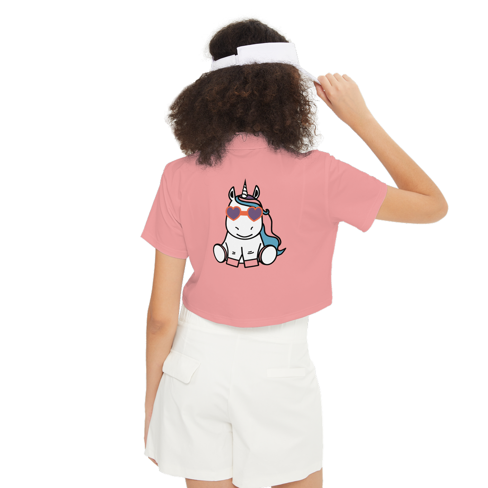 Kawaii Unicorn with rainbows Short-Sleeve Crop Polo Shirt-Heavyweight 225g