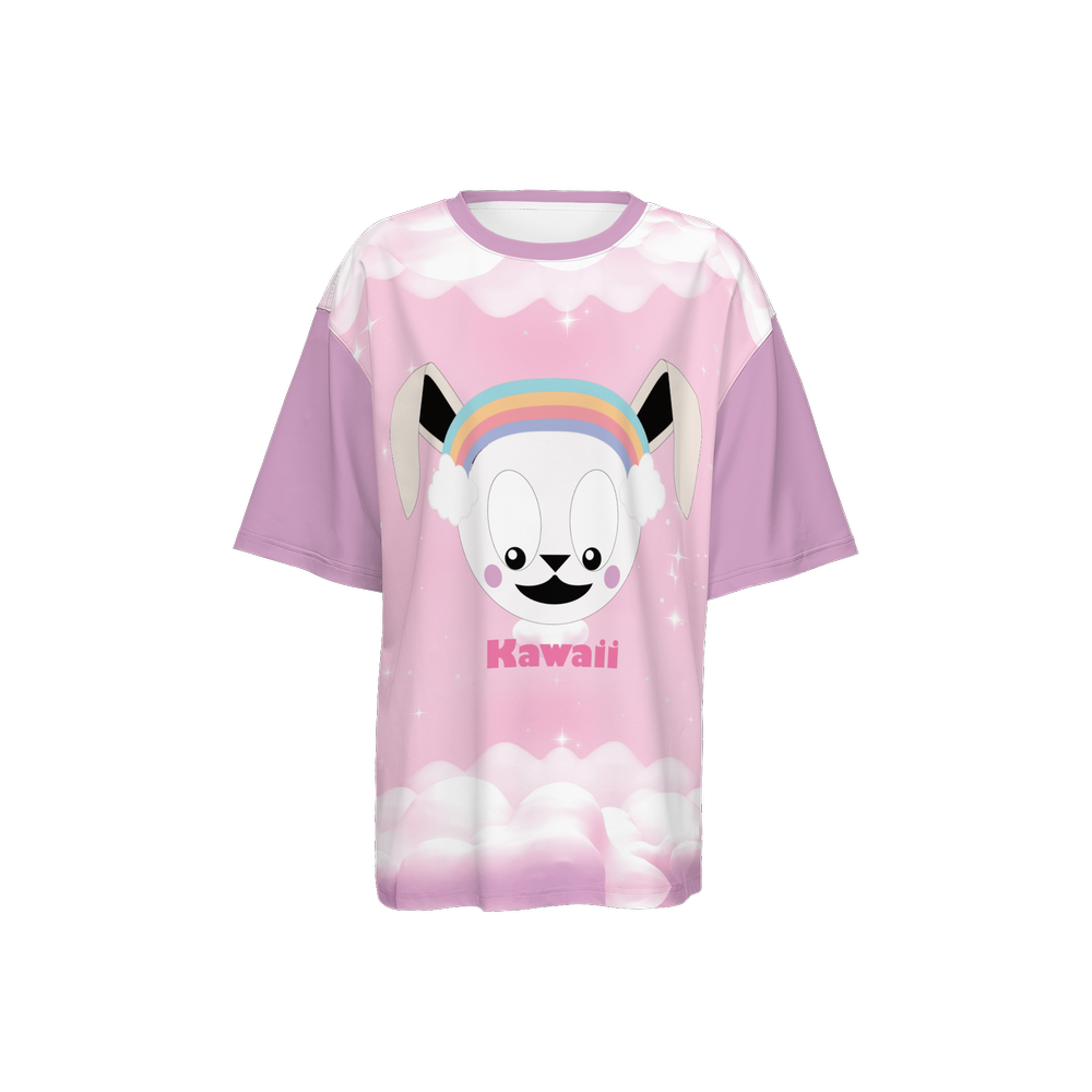 Kawaii Rabbit Rainbow Oversized Short-Sleeve T-Shirt-Heavyweight 225g