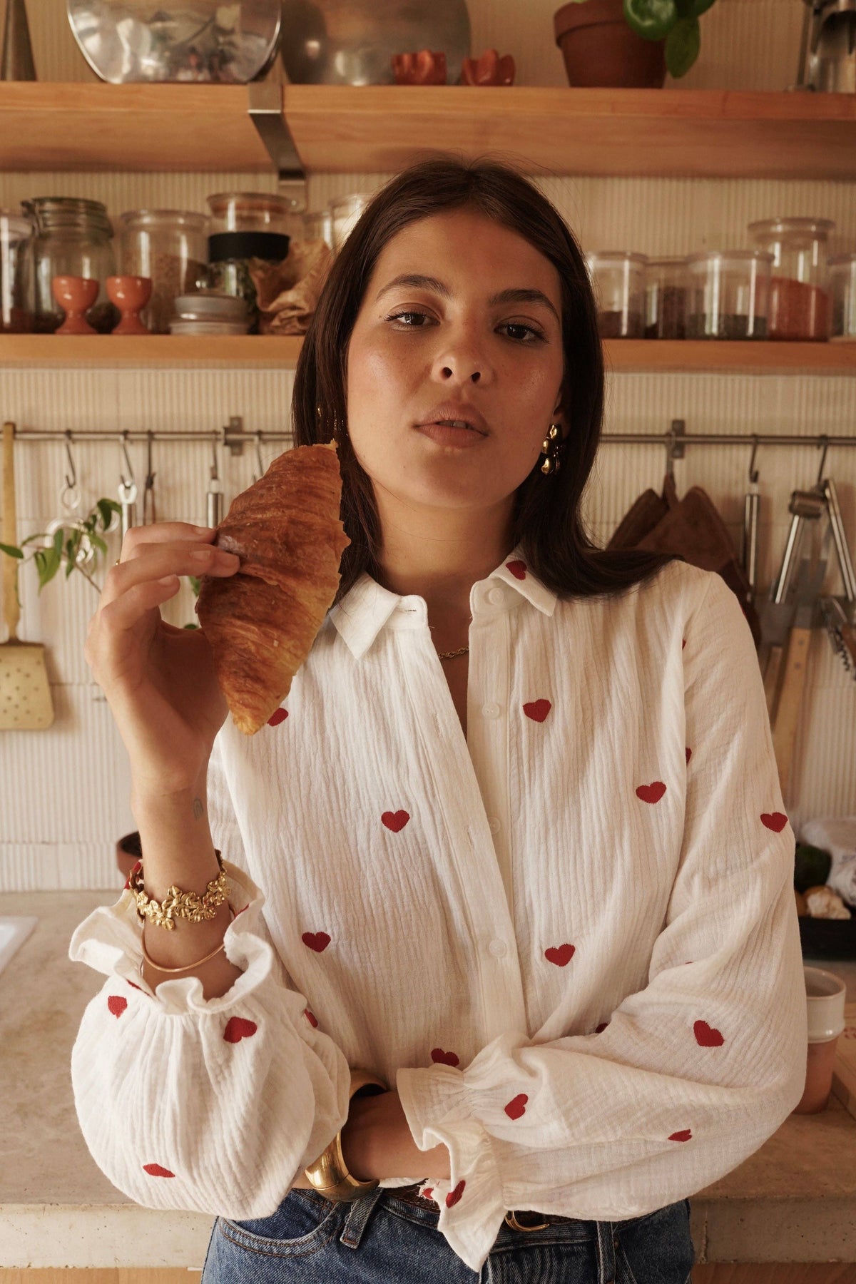 Lou Heart Embroidered Blouse | Textured Cotton Top