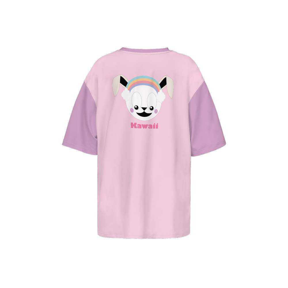 Kawaii Rabbit Rainbow Oversized Short-Sleeve T-Shirt-Heavyweight 225g