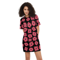 Red & Black Poppy Pattern Women's Short-Sleeve T-Shirt Dress – Heavyweight 225g