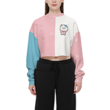 Kawaii Cow Pink and Blue Women's Cropped Crewneck Sweatshirt-Techno Scuba Knit