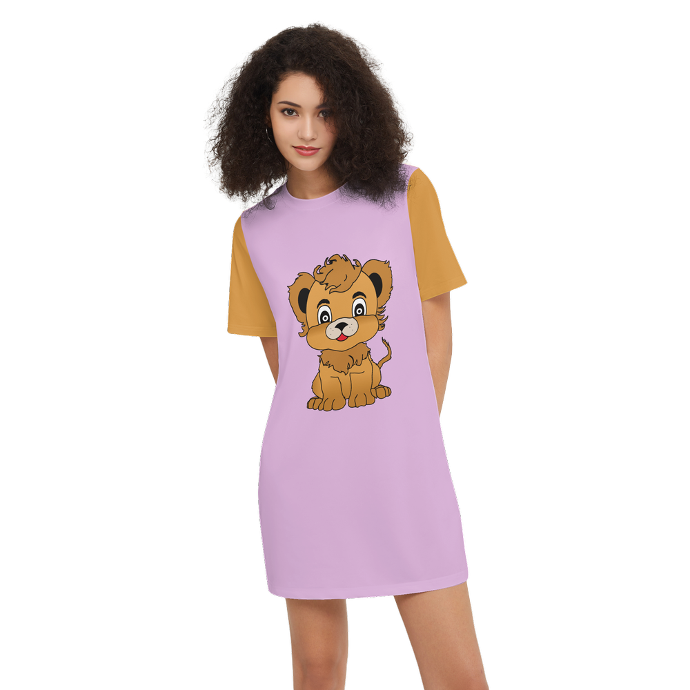 Kawaii Lion Short-Sleeve T-Shirt Dress-Heavyweight 225g