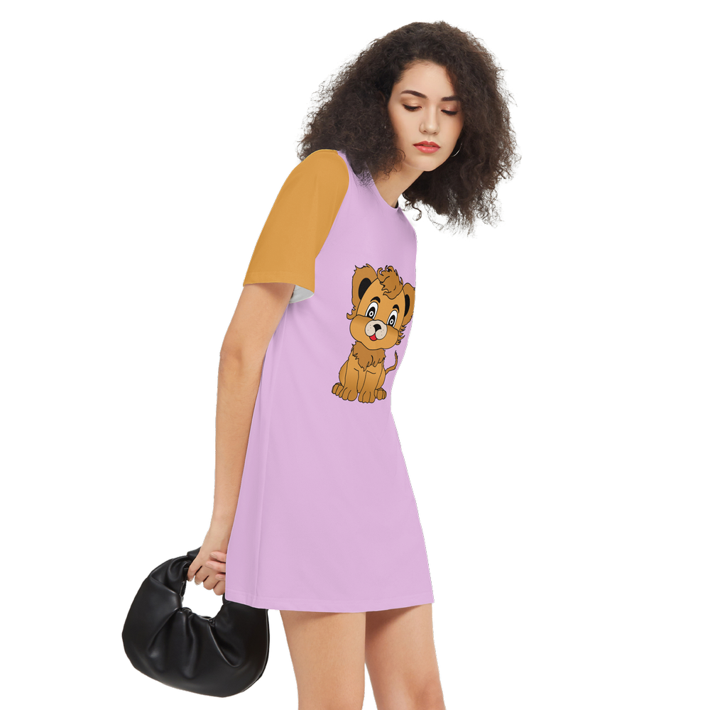 Kawaii Lion Short-Sleeve T-Shirt Dress-Heavyweight 225g