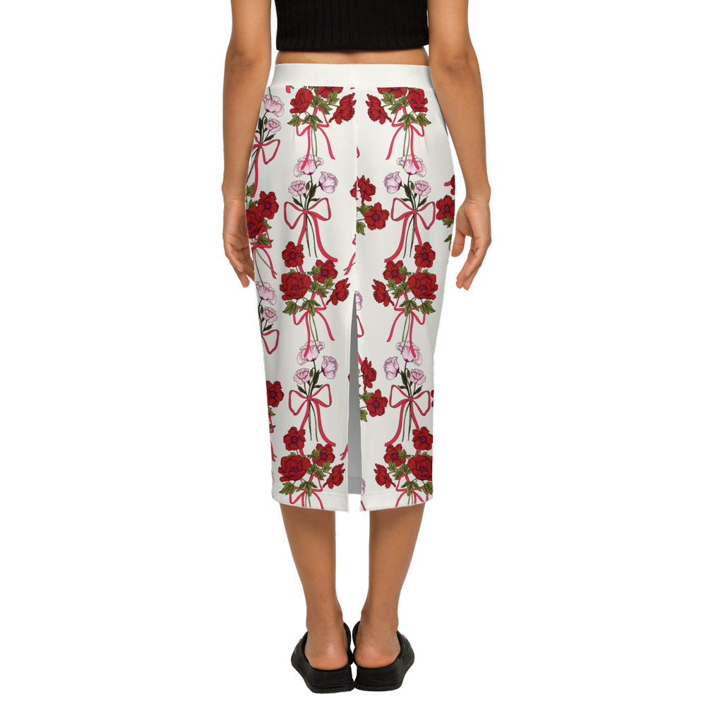 Roses and Ribbons Women's Back Split Pencil Skirt-Heavy Knit