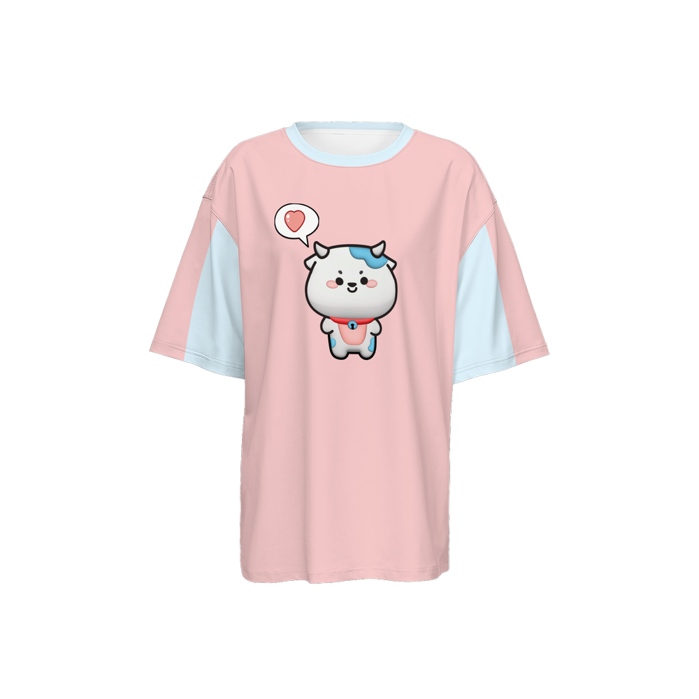 Kawaii Cow Women's Oversized Short-Sleeve T-Shirt-Heavyweight 225g