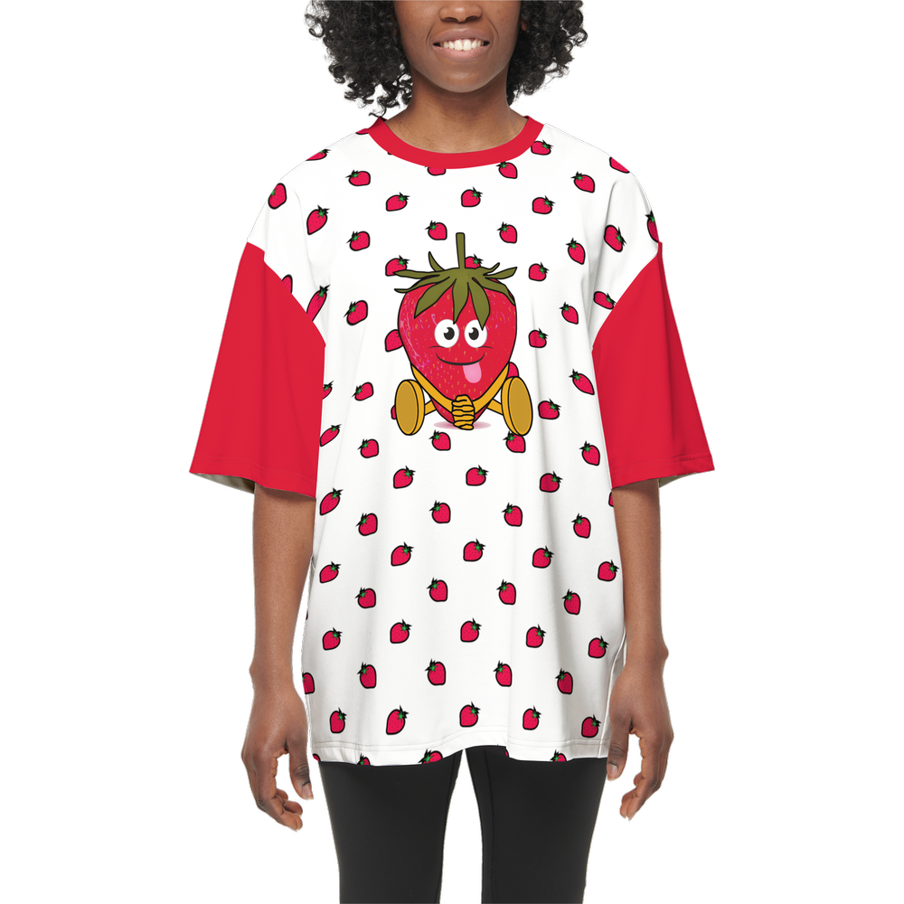 Cute Strawberry Oversized Short-Sleeve T-Shirt-Heavyweight 225g